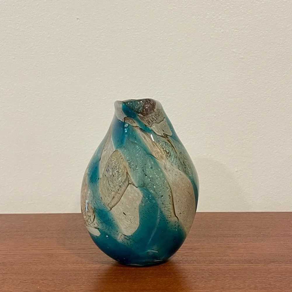 Signed MDINA Maltese Glass Vase M. Harris Tiger Pattern Sandy Brown Mid 1970's